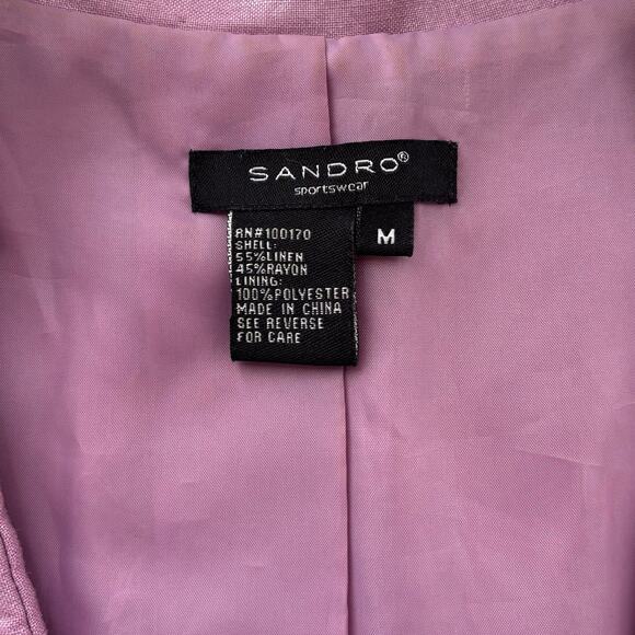 Sandro Lilac Linen Blend Puff Sleeve Peplum Blazer Top Size M - Picture 3 of 12